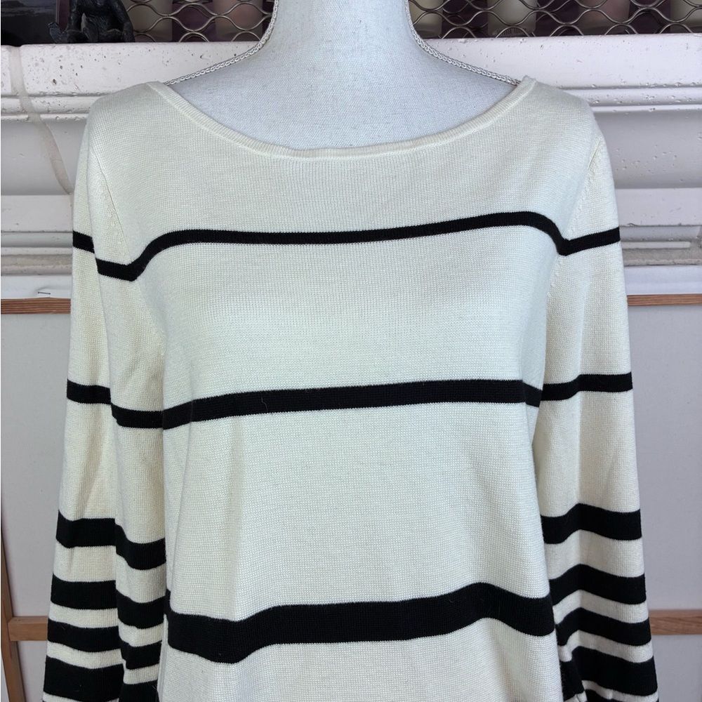 LOFT Black and White Striped Long Sleeve Ponte Knit/Sweater Dress - Picture 3 of 5